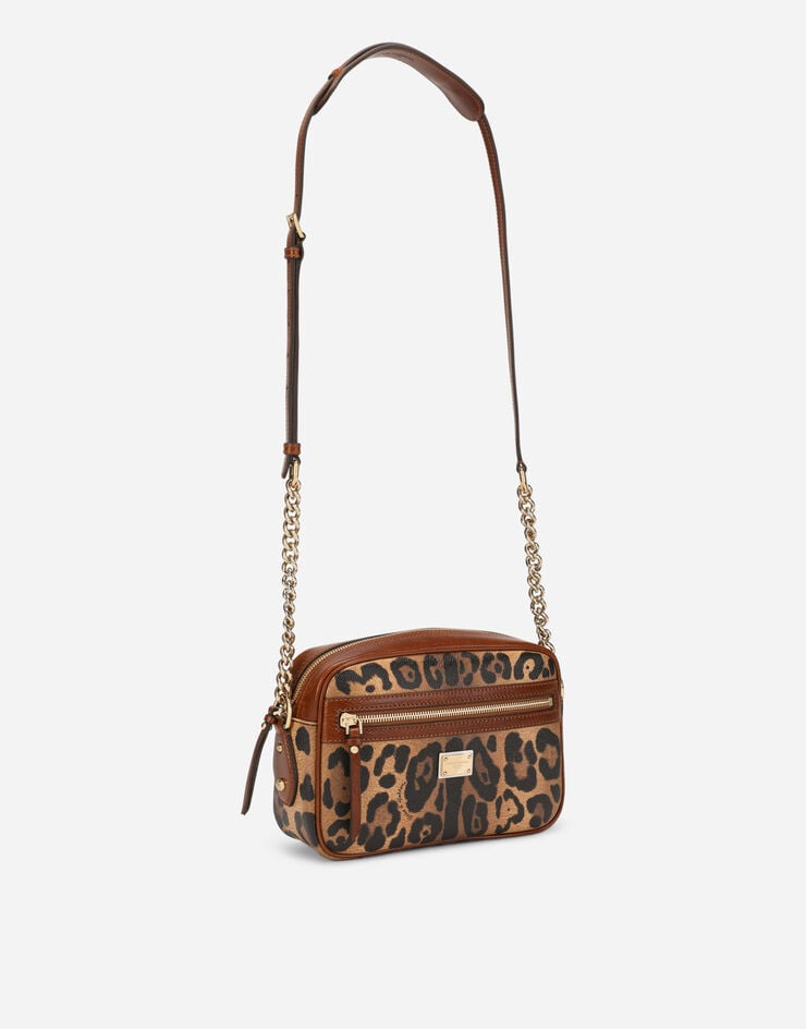 Dolce & Gabbana Bolso de bandolera mediano en crespo estampado leopardo con placa con logotipo Oferta especial de fábrica