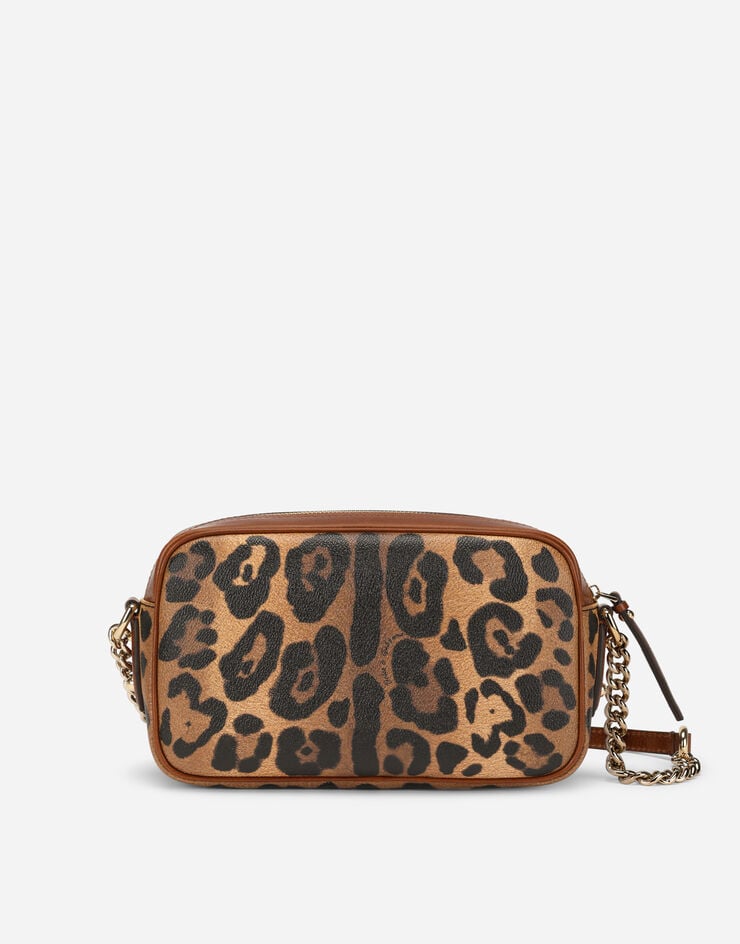 Dolce & Gabbana Bolso de bandolera mediano en crespo estampado leopardo con placa con logotipo Oferta especial de fábrica