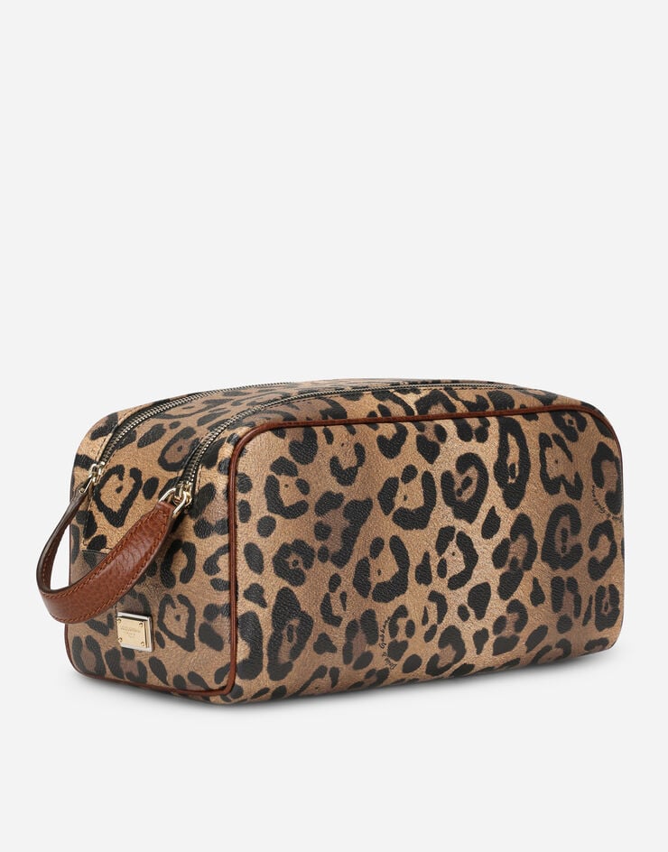 Dolce & Gabbana Neceser en crespo estampado leopardo con placa con logotipo Promoción trimestral
