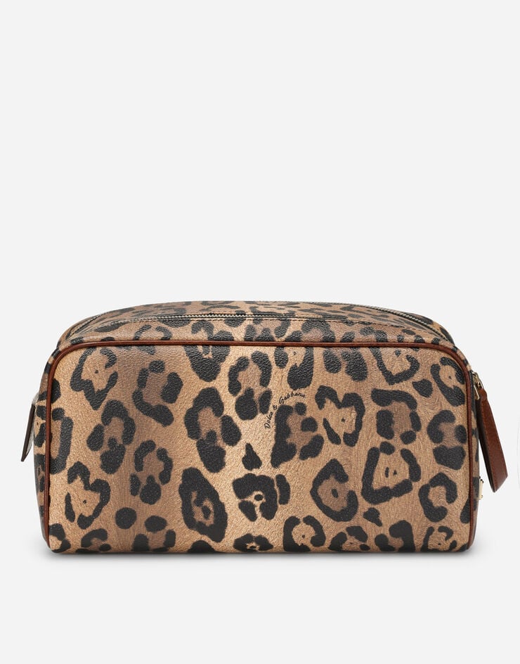 Dolce & Gabbana Neceser en crespo estampado leopardo con placa con logotipo Promoción trimestral