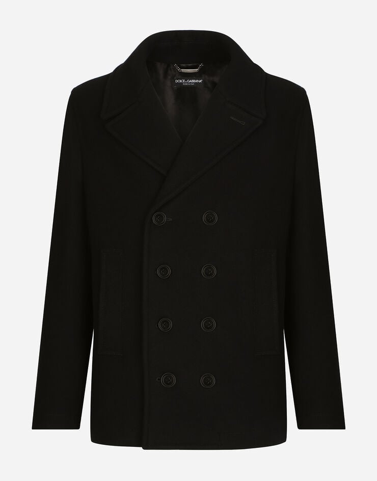 Dolce & Gabbana Chaquetón de botonadura doble en lana con placa con logotipo
