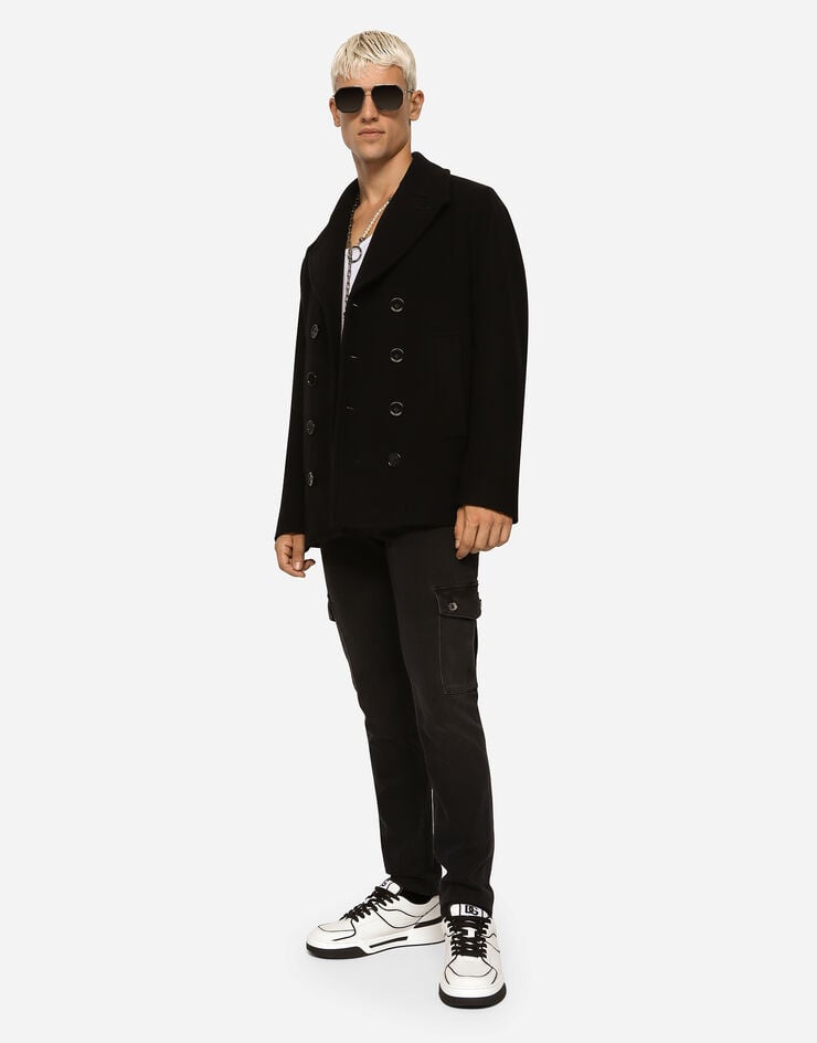 Dolce & Gabbana Chaquetón de botonadura doble en lana con placa con logotipo En oferta