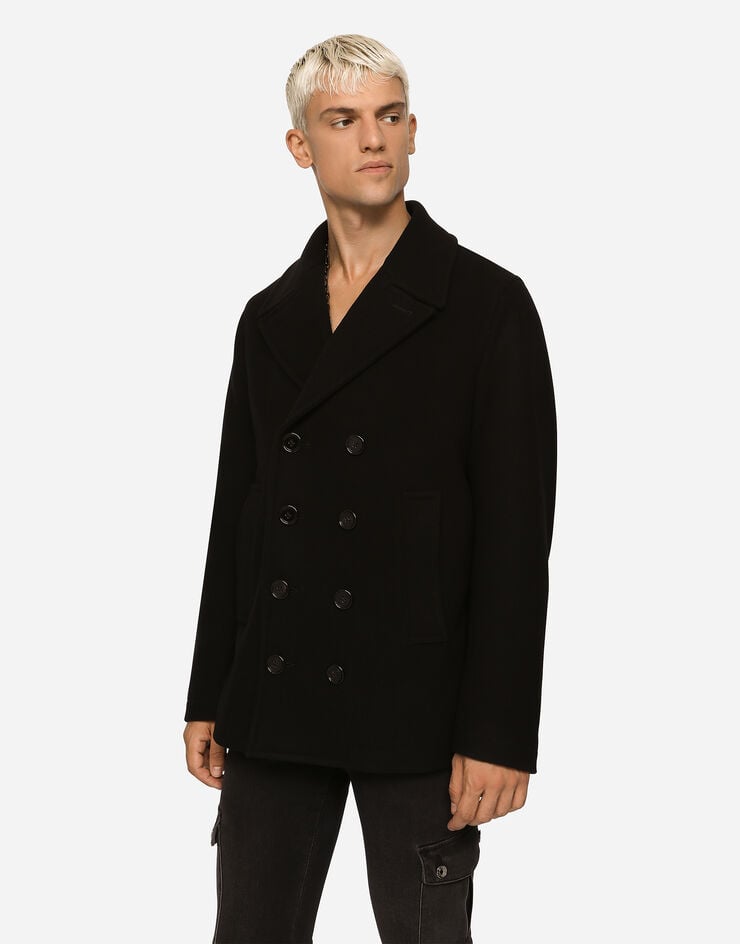 Dolce & Gabbana Chaquetón de botonadura doble en lana con placa con logotipo En oferta