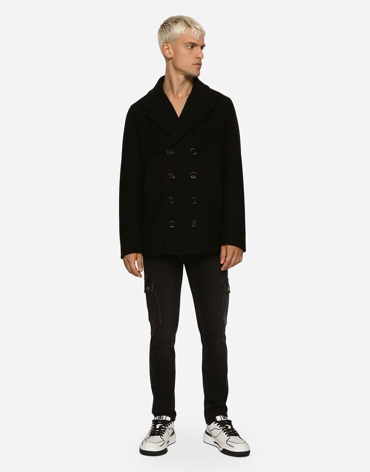 Dolce & Gabbana Chaquetón de botonadura doble en lana con placa con logotipo En oferta