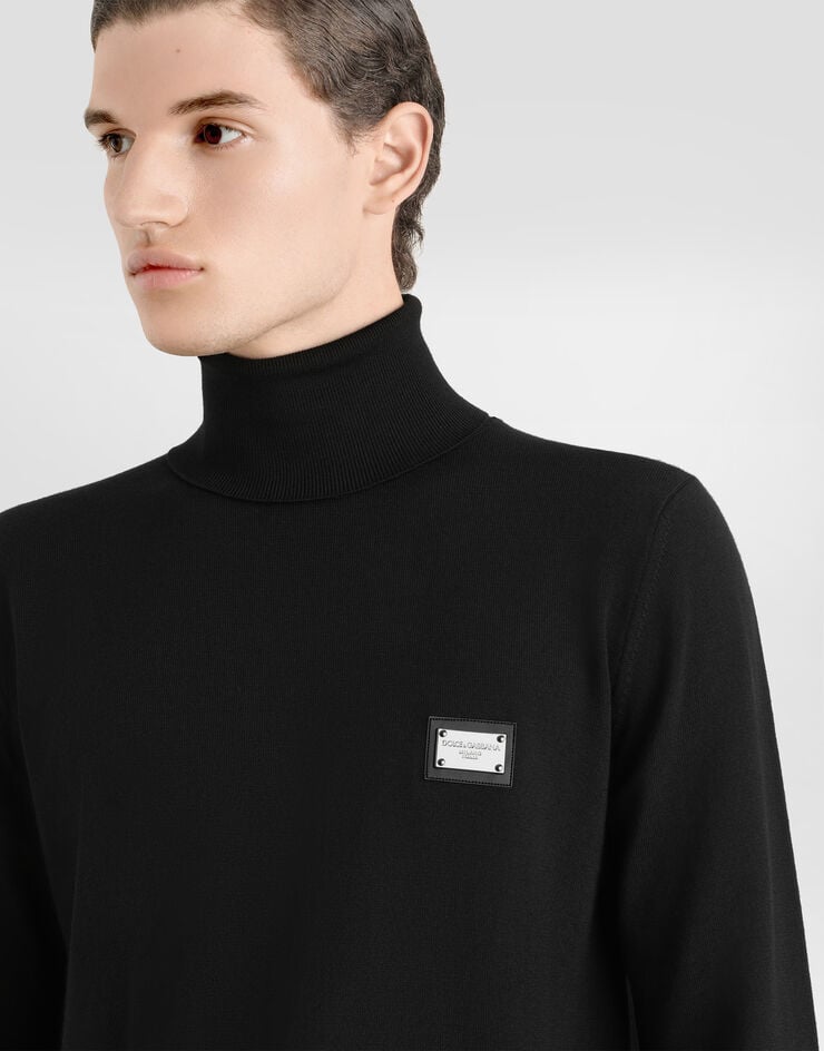 Dolce & Gabbana Jersey de lana con cuello alto y placa con logotipo Ventas relámpago