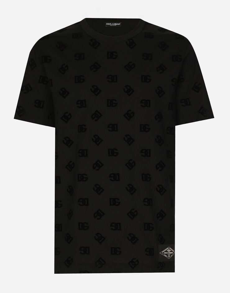 Dolce & Gabbana Camiseta de algodón con estampado integral de DG aterciopelado
