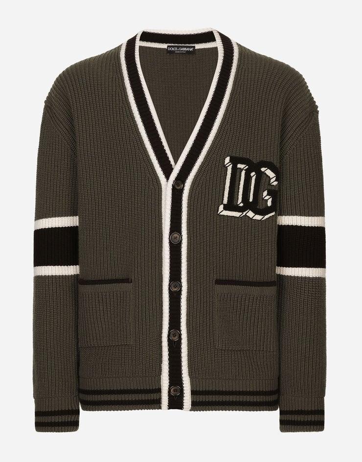 Dolce & Gabbana Cárdigan en punto inglés acanalado de lana con parche de logotipo DG