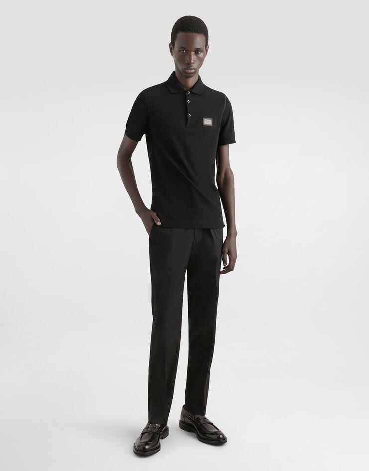 Dolce & Gabbana Polo en piqué de algodón con placa con logotipo Outlet