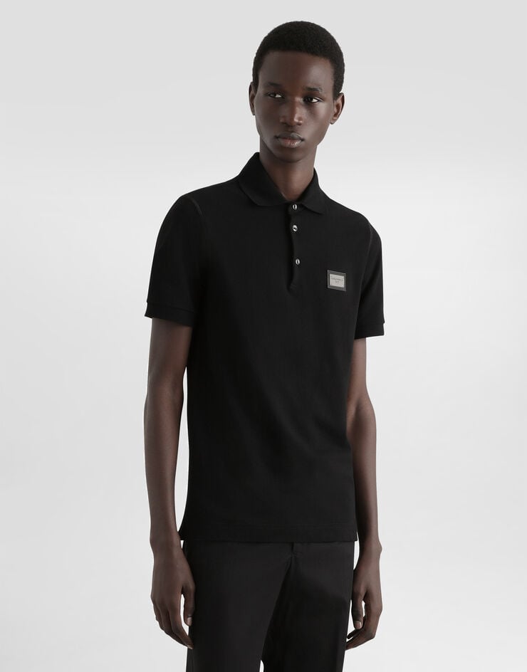Dolce & Gabbana Polo en piqué de algodón con placa con logotipo Outlet