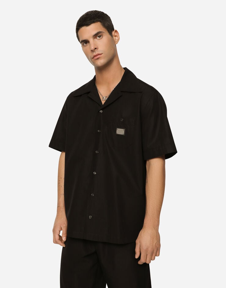 Dolce & Gabbana Camisa Hawaii de algodón con placa con logotipo Liquidación
