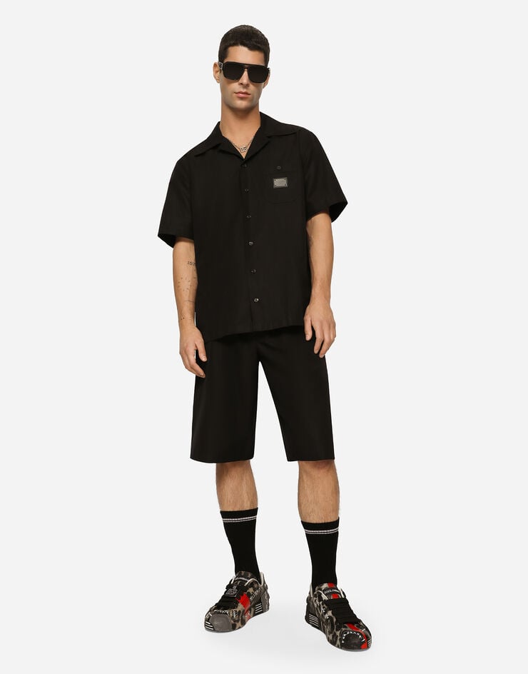 Dolce & Gabbana Camisa Hawaii de algodón con placa con logotipo Liquidación