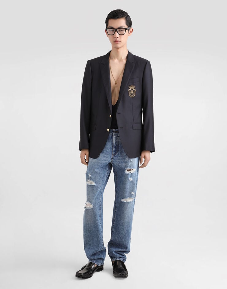 Dolce & Gabbana Chaqueta de lana y seda con botonadura sencilla y parche Últimos 3 días