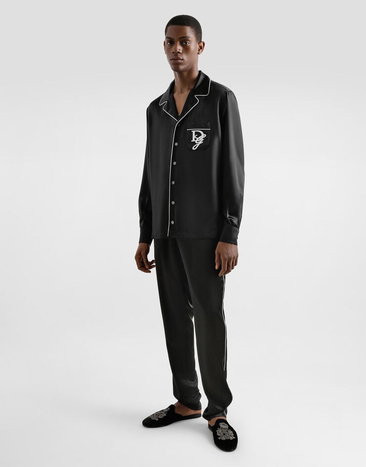 Dolce & Gabbana Pantalones tipo pijama de seda con logotipo bordado Oferta exclusiva