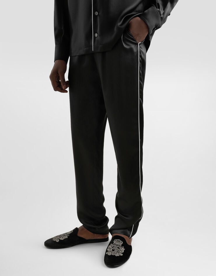 Dolce & Gabbana Pantalones tipo pijama de seda con logotipo bordado Oferta exclusiva