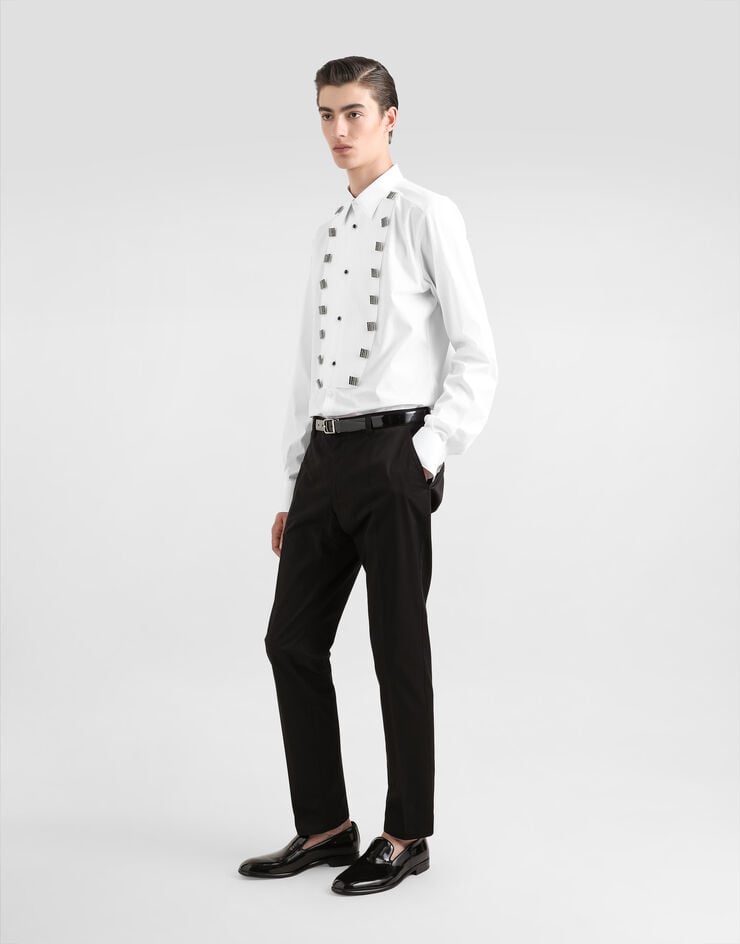 Dolce & Gabbana Camisa de esmoquin en algodón con aplicaciones joya Última moda