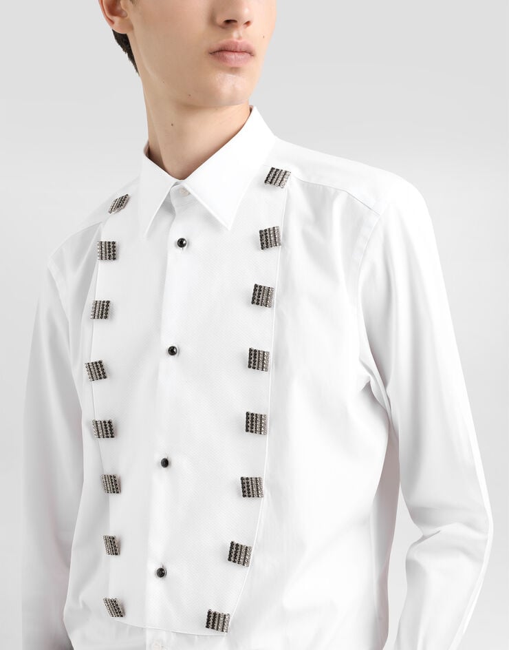 Dolce & Gabbana Camisa de esmoquin en algodón con aplicaciones joya Última moda