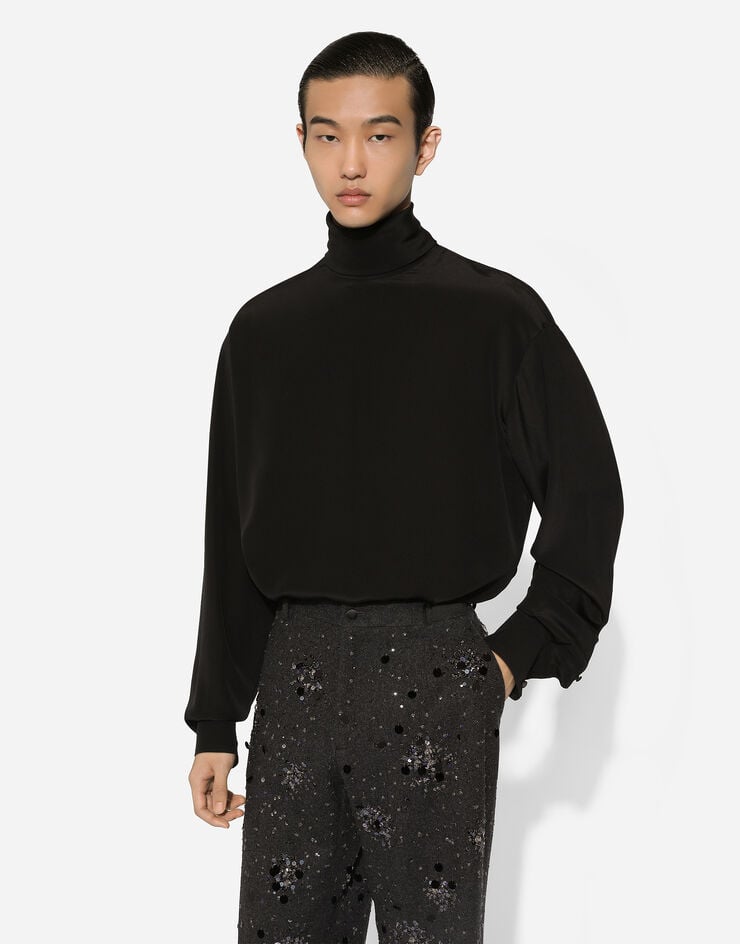 Dolce & Gabbana Jersey de cuello alto ancho de seda con puños de camisa Descuento por venta flash