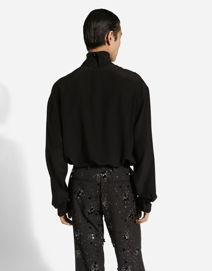 Dolce & Gabbana Jersey de cuello alto ancho de seda con puños de camisa Descuento por venta flash