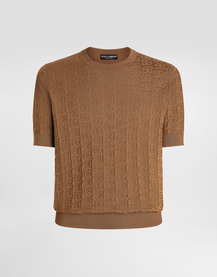 Dolce & Gabbana Jersey de cuello redondo de seda con bordado integral del logotipo DG