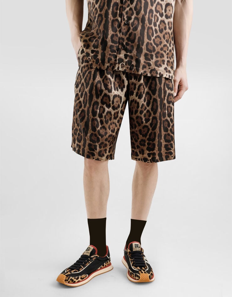 Dolce & Gabbana Bermudas de seda con estampado Leopardo Mejor oferta