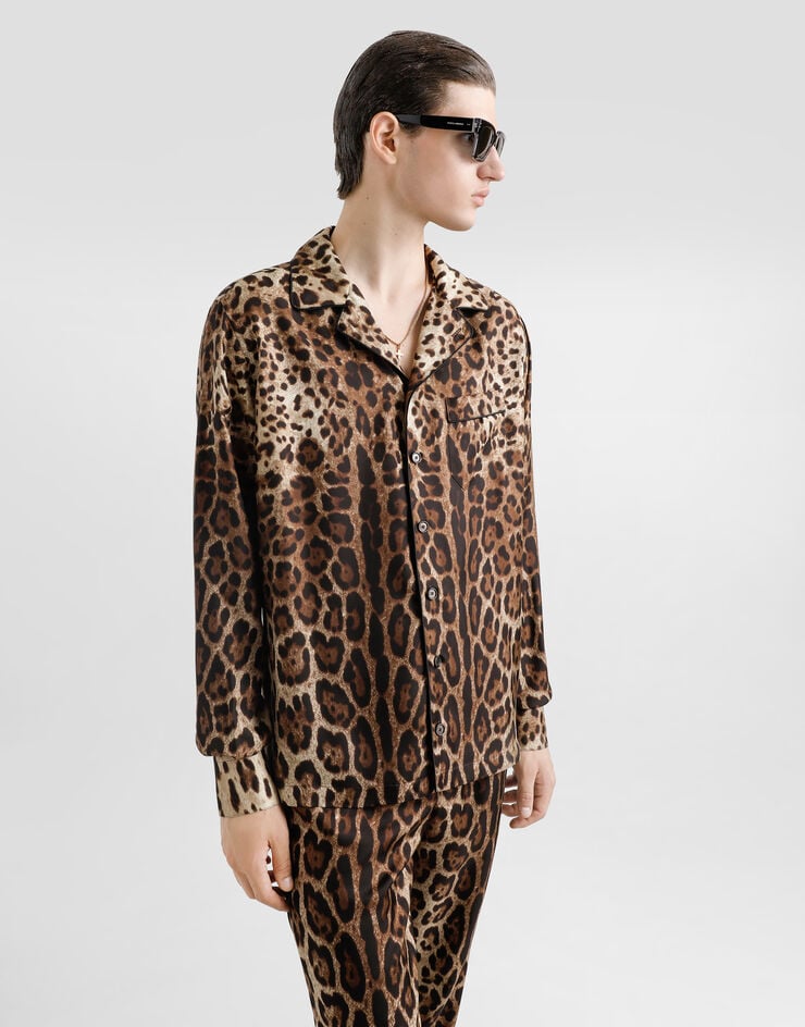 Dolce & Gabbana Camisa vanity de seda con estampado Leopardo Últimos 3 días