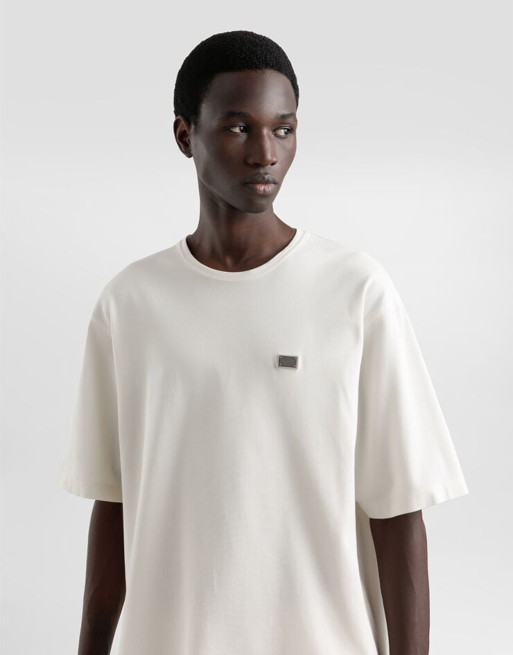 Dolce & Gabbana Camiseta de algodón con placa ÚLTIMAS EDICIONES
