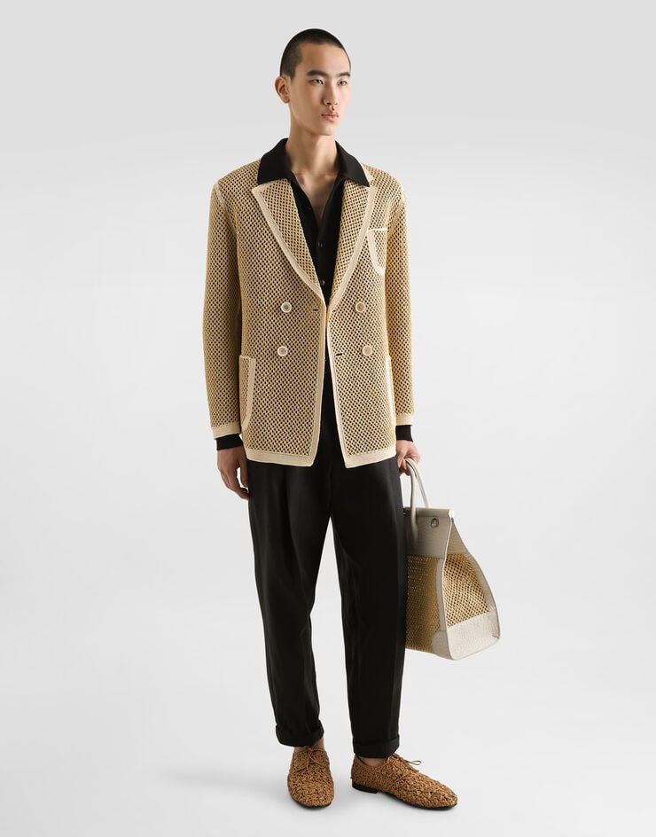 Dolce & Gabbana Chaqueta de botonadura doble de rejilla de rafia Tienda de fábrica
