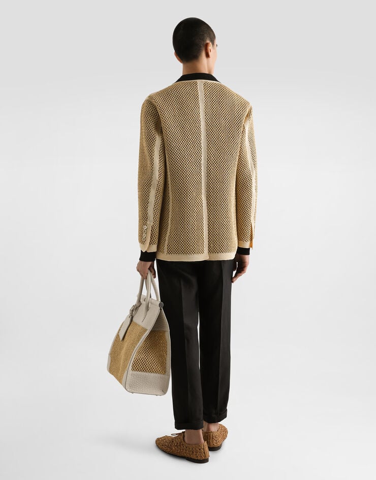 Dolce & Gabbana Chaqueta de botonadura doble de rejilla de rafia Tienda de fábrica