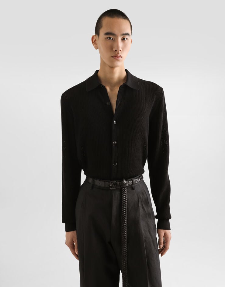Dolce & Gabbana Camisa de manga larga de punto de algodón acanalado calado Limitado a 3 días