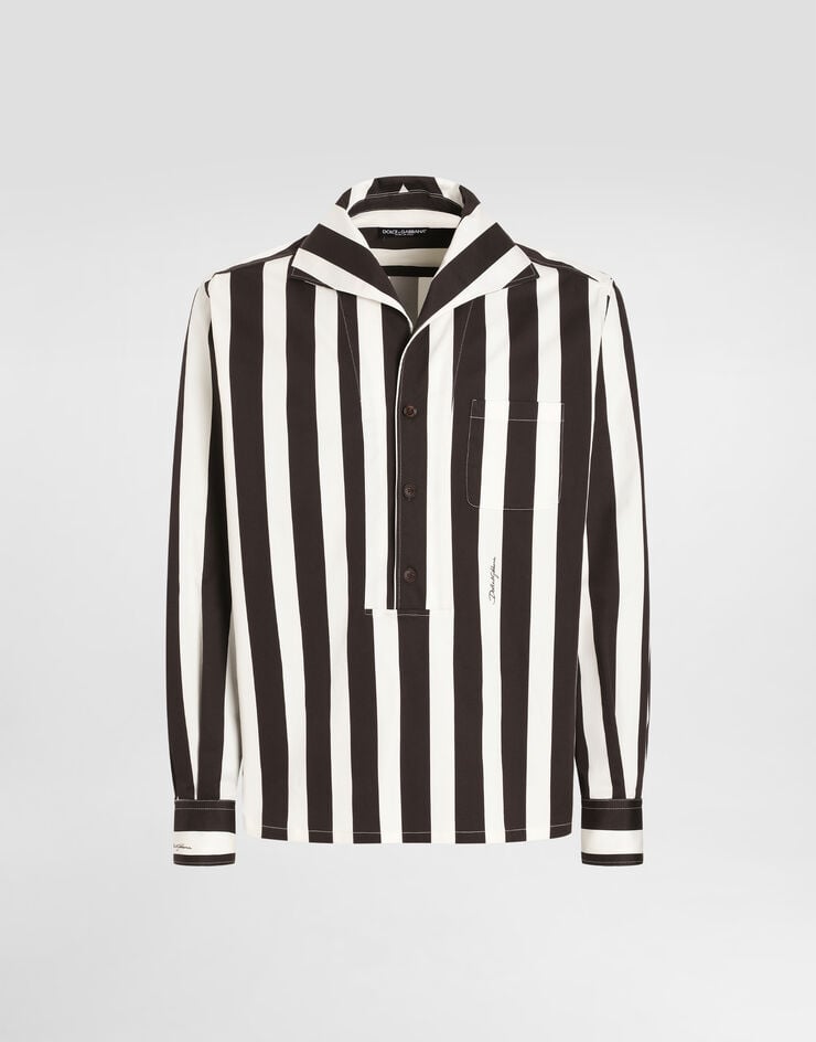Dolce & Gabbana Camisa con tres botones y manga larga de dril de algodón con estampado raya