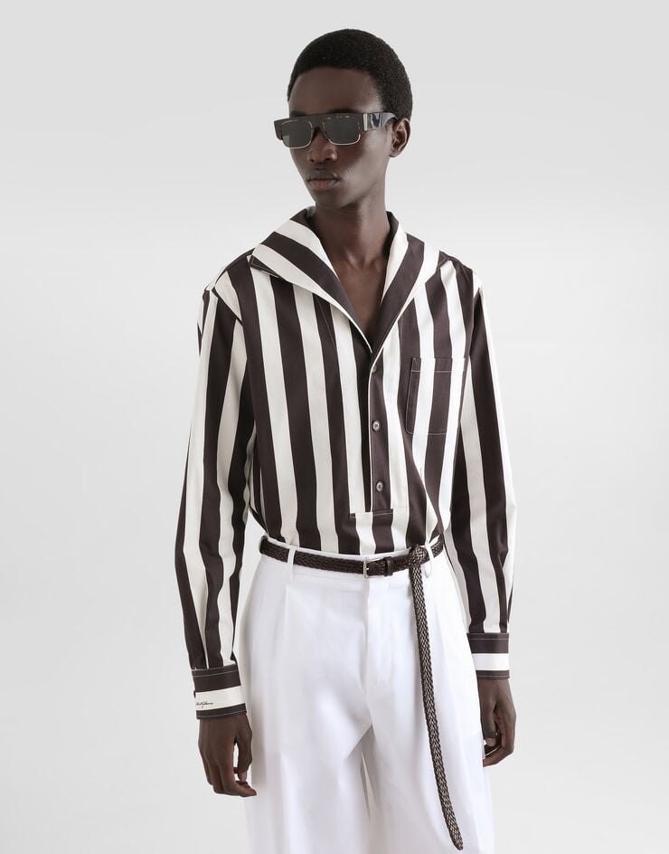 Dolce & Gabbana Camisa con tres botones y manga larga de dril de algodón con estampado raya Ofertas de temporada