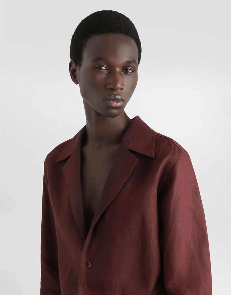 Dolce & Gabbana Camisa de manga larga con cuello de pico de tela de lino En línea