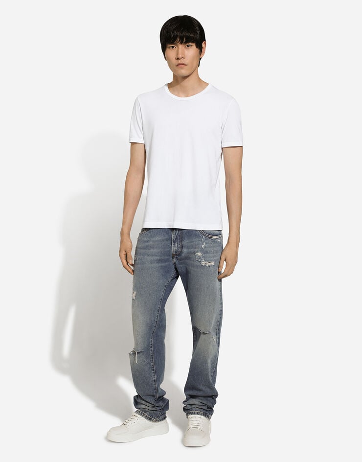 Dolce & Gabbana Vaqueros classic de denim azul con abrasiones Gran oferta