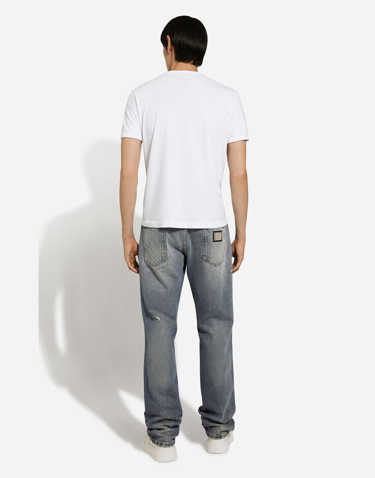 Dolce & Gabbana Vaqueros classic de denim azul con abrasiones Gran oferta