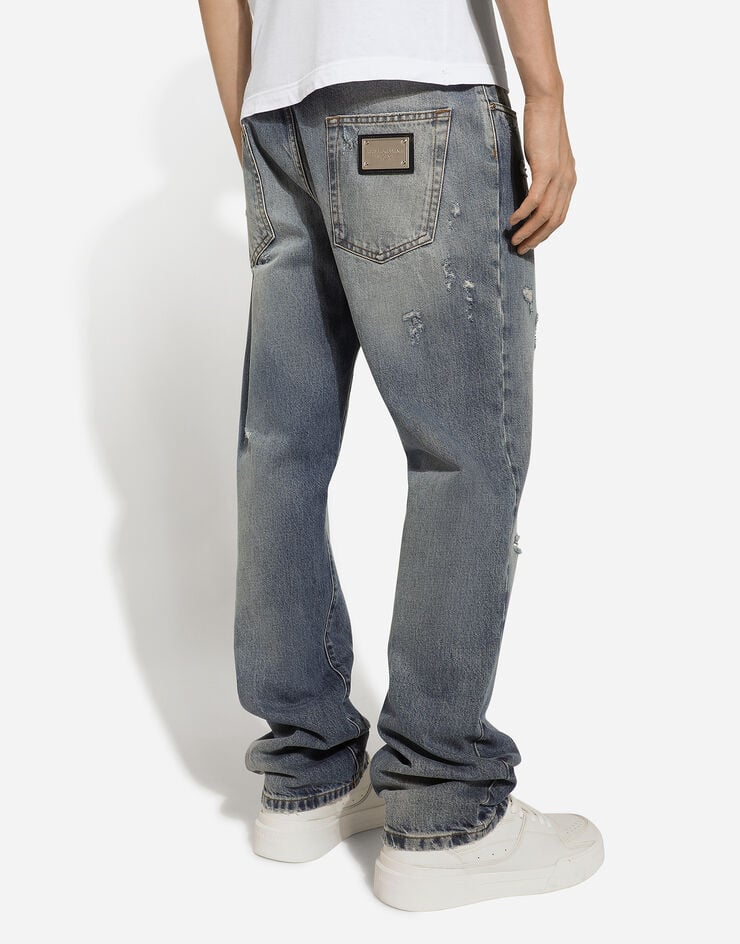 Dolce & Gabbana Vaqueros classic de denim azul con abrasiones Gran oferta
