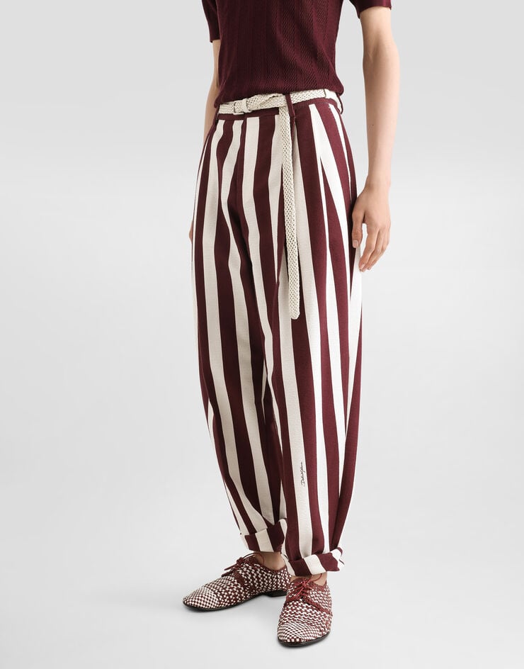 Dolce & Gabbana Pantalones de algodón jacquard a rayas con doble pinza Precio de fábrica