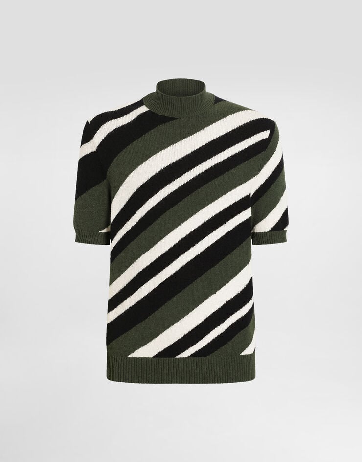 Dolce & Gabbana Jersey de algodón de manga corta con cuello alto e intarsia a rayas