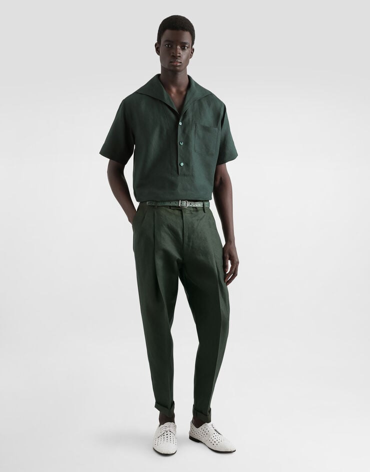 Dolce & Gabbana Camisa con tres botones y manga corta de lino Solo queda un día
