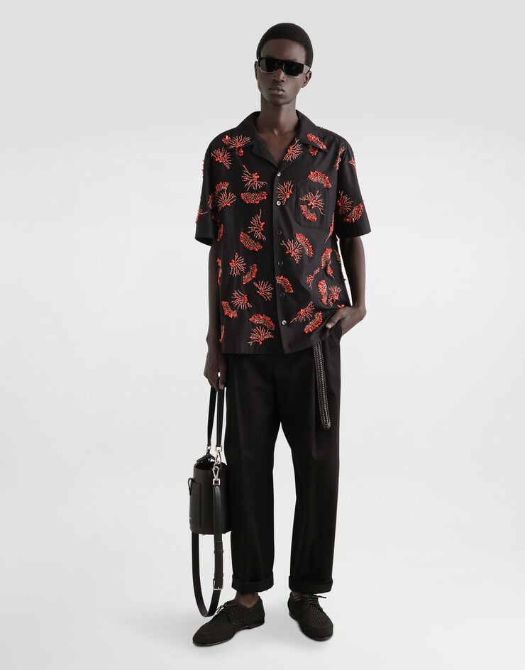 Dolce & Gabbana Camisa de manga corta de algodón con bordado de corales Grandes descuentos