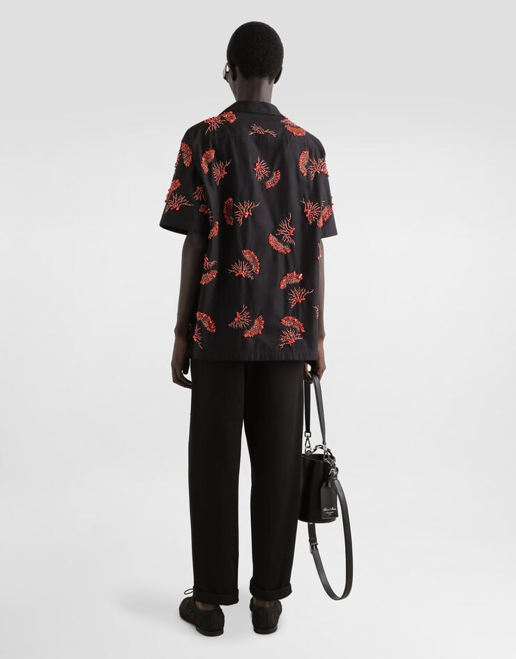 Dolce & Gabbana Camisa de manga corta de algodón con bordado de corales Grandes descuentos