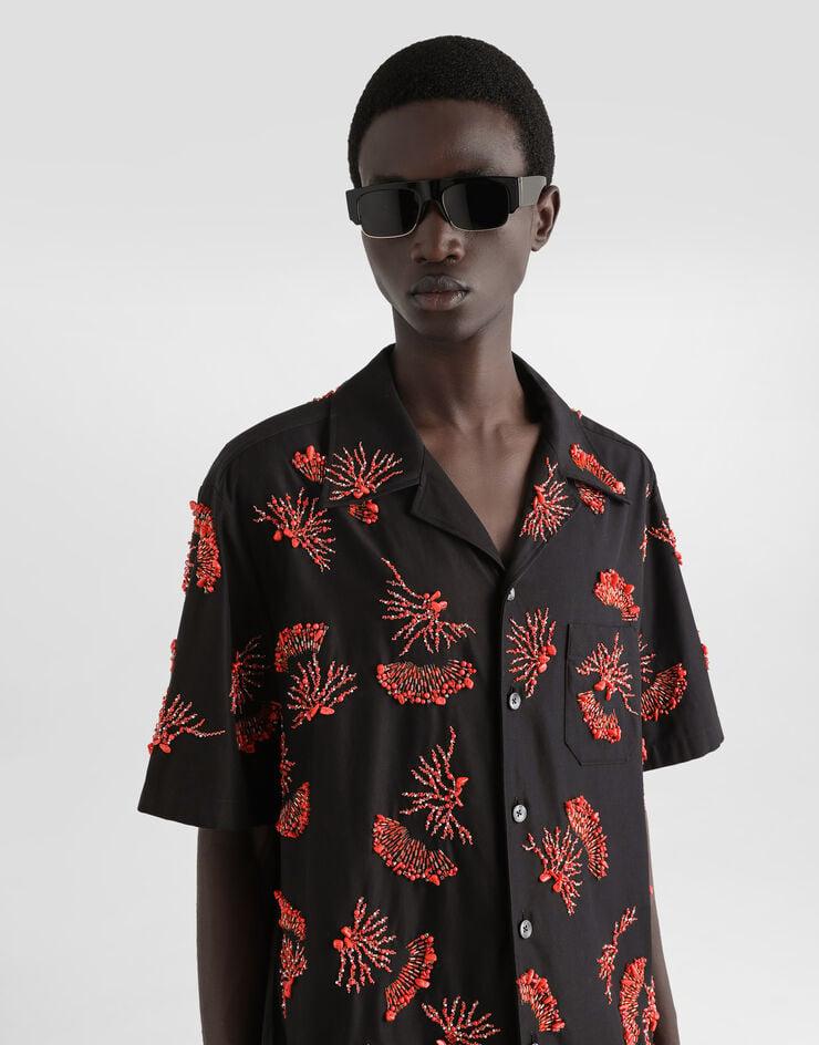 Dolce & Gabbana Camisa de manga corta de algodón con bordado de corales Grandes descuentos