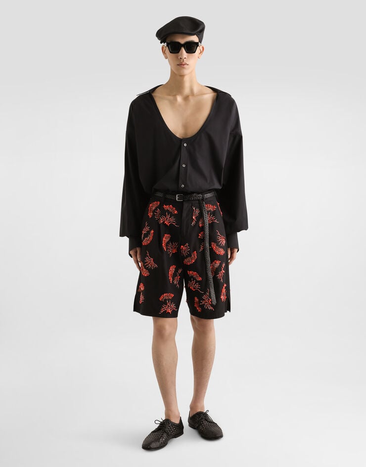 Dolce & Gabbana Bermudas de sarga de algodón con bordado de corales Liquidación