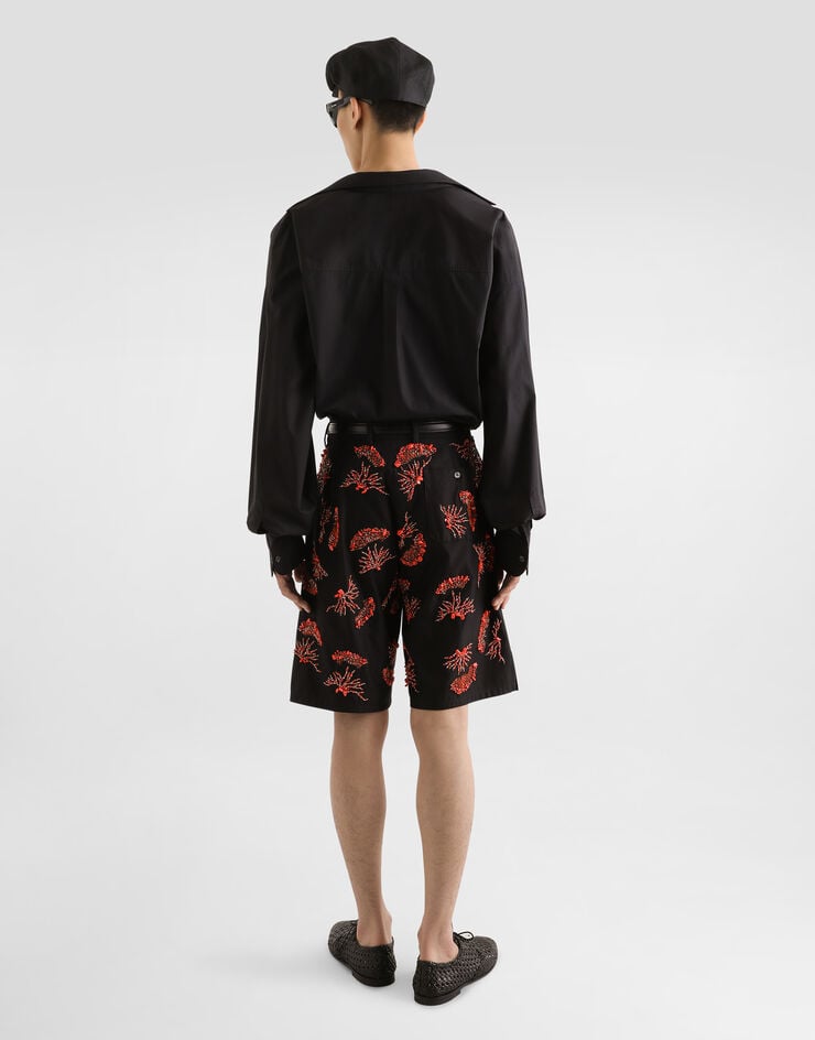 Dolce & Gabbana Bermudas de sarga de algodón con bordado de corales Liquidación