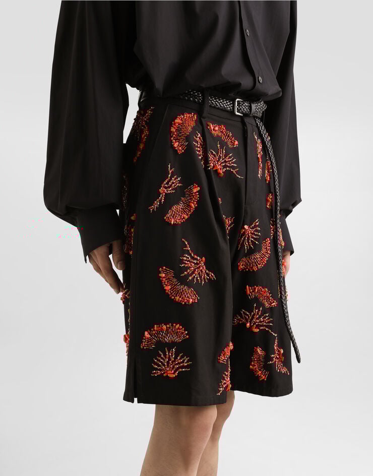 Dolce & Gabbana Bermudas de sarga de algodón con bordado de corales Liquidación
