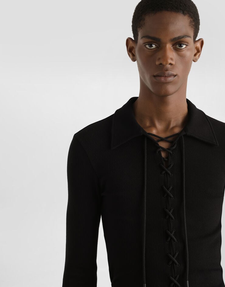 Dolce & Gabbana Polo de manga larga de punto de interlock con cordones Precios de Black Friday