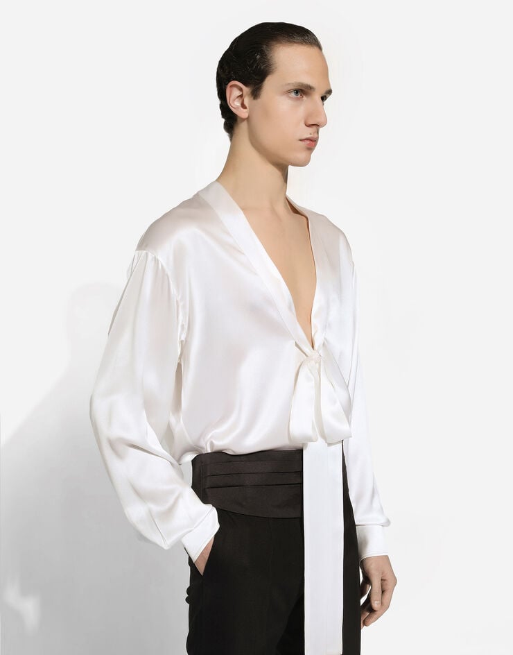 Dolce & Gabbana Camisa de seda con detalle de lazada Descuentos del mes