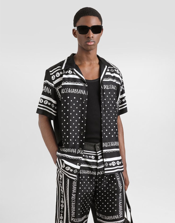 Dolce & Gabbana Camisa de denim y seda estampada Rebajas