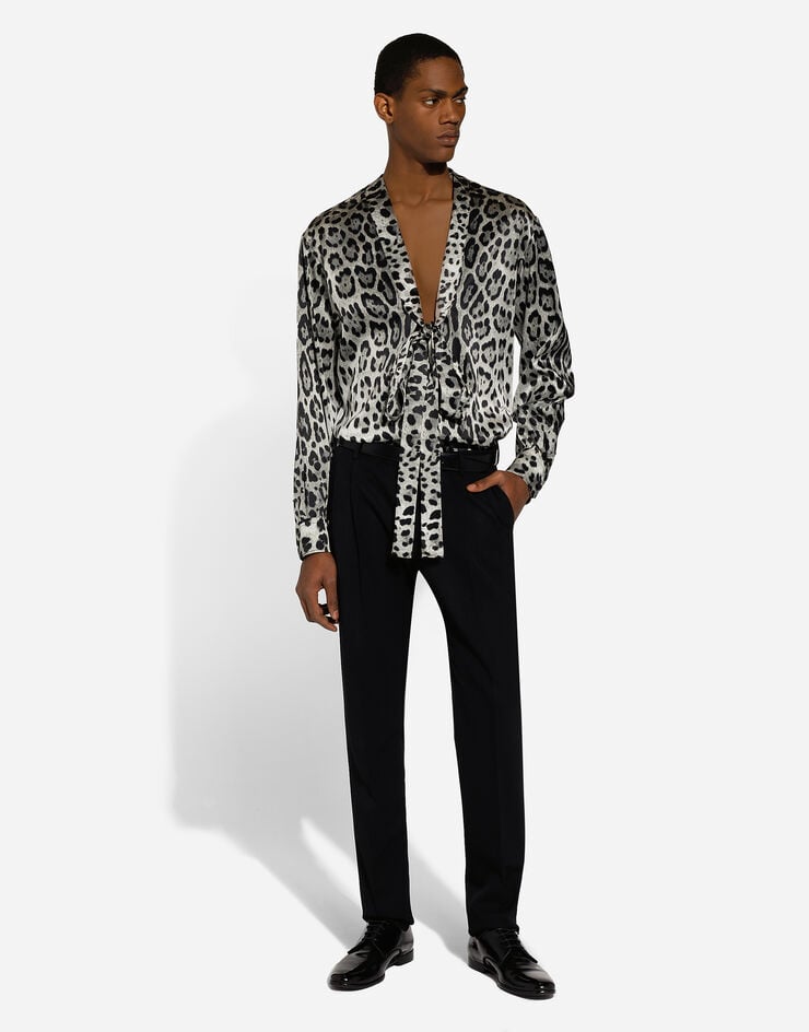 Dolce & Gabbana Camisa de seda con estampado de leopardo y detalle de lazada Envío gratis