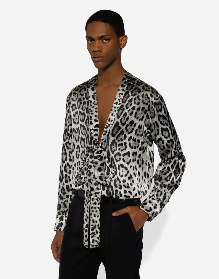 Dolce & Gabbana Camisa de seda con estampado de leopardo y detalle de lazada Envío gratis