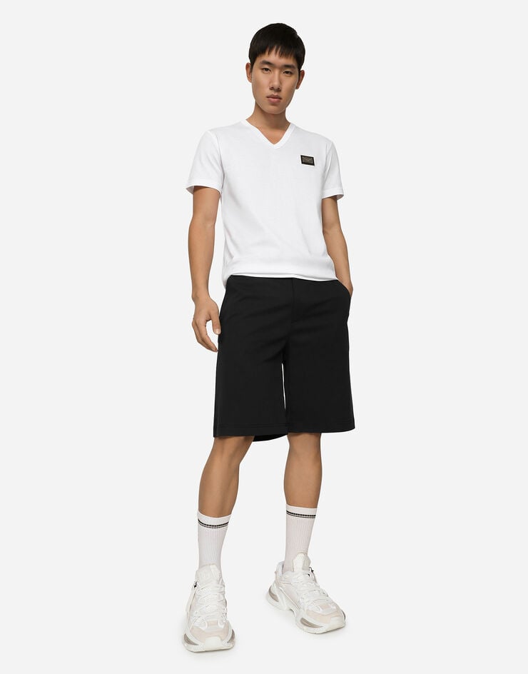 Dolce & Gabbana Bermudas de algodón elástico con placa con logotipo Último día